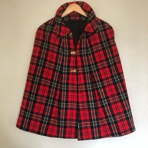 Red Plaid Cape Coat No labels or Size M
